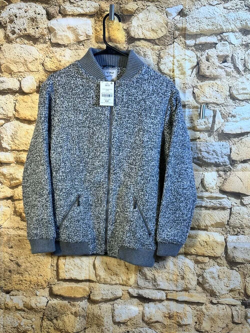 Next Bomber Jacket Size 13yrs Gray Marled Knit Zip Pocket
